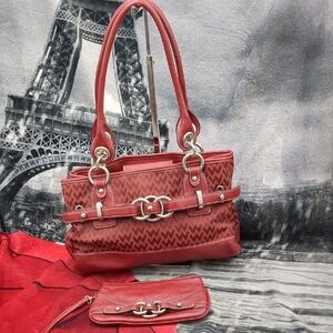 Wilsons Red Patterned Women's Handbag With Wallet